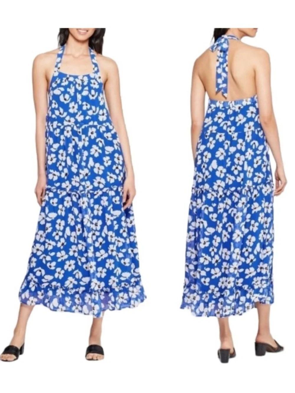 WHO WHAT WEAR Floral Tiered Halter Maxi Dress L